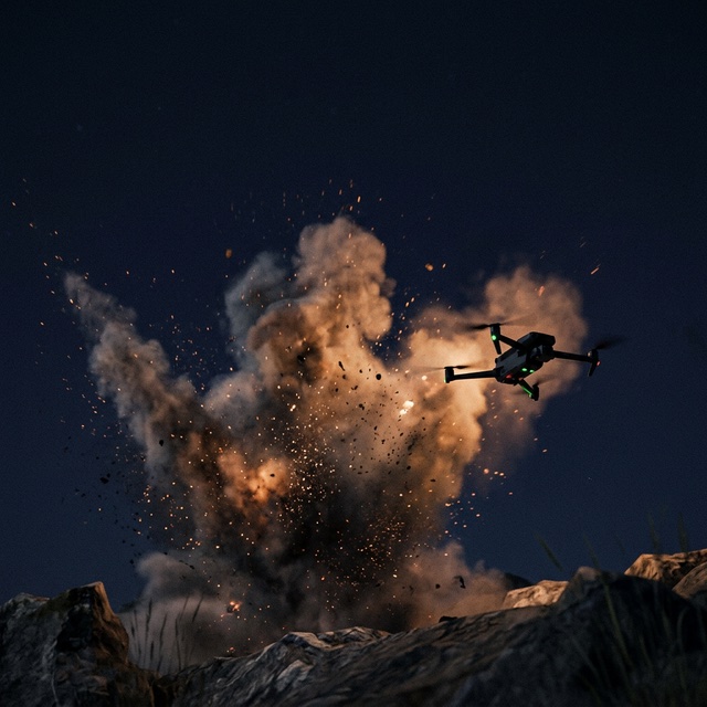 Military drone flying with radio waves